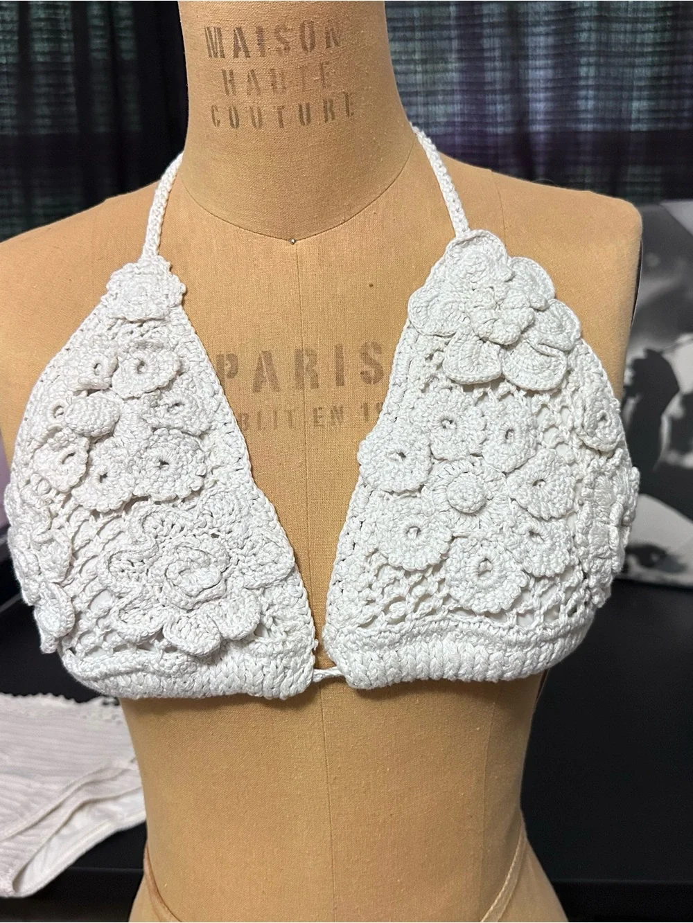 J. Crew Cream Crochet Triangle Bikini top